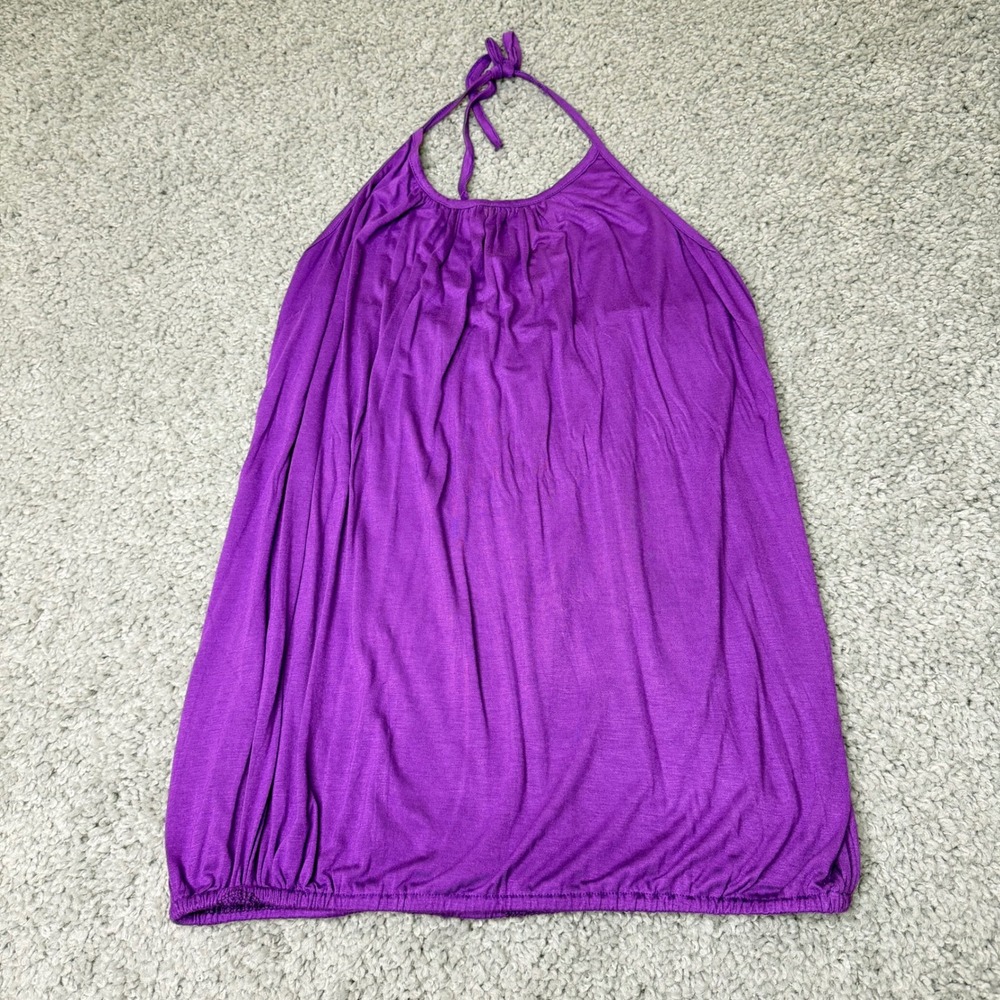 Urban Nomad Earthbound Trading Purple Halter Bubble Hem Boho Top Womens L XL